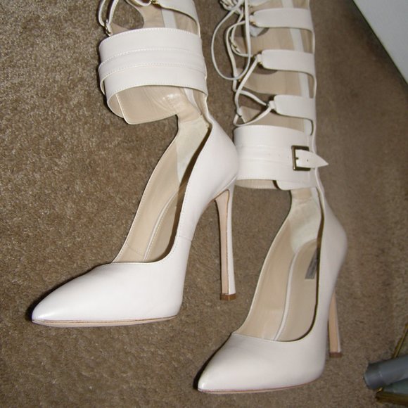 🔥 NEW size 8.5/39 Ganor Dominic Beige Leather Lace up Knee high Pumps - Picture 7 of 16